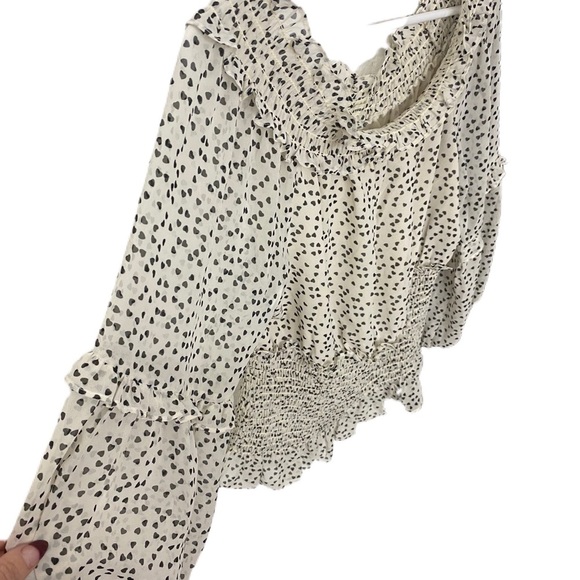 Max Studio polka dot off shoulder rouched blouse size Large - Picture 2 of 5